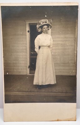 RPPC Cambria Iowa Pretty Lady Teacher Fancy Hat Real Photo Postcard 1911