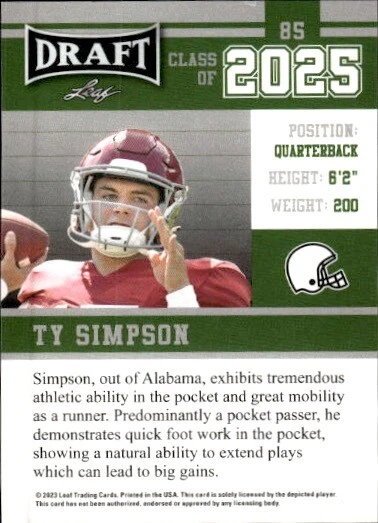 2023 Leaf Draft #85 Ty Simpson Class of 2025 Rookie - Image 2 of 2