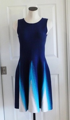 Rare ISSA LONDON Artsy Ombre ColorBlock Jacquard Knit Fit & Full Flare Dress S/M