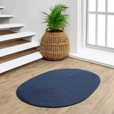 Super Area Rugs Navy Blue Braided Oval Rug, 2'x3', Durable Primitive Kitchen Rug