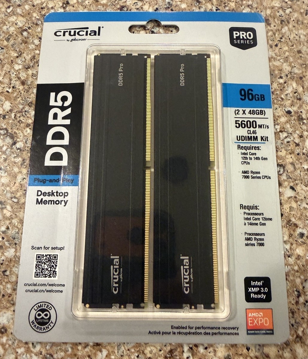 Crucial DDR5 Pro 96GB (2x48GB) メモリー Crucial Pro 96GB RAM (2x48GB) DDR5 UDIMM 5600MHz CP2K48G56C46U5