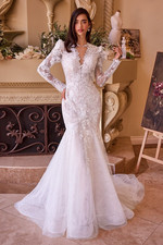 Elegant Lace Mermaid Wedding Dress Long Sleeve Bridal Gown Ivory