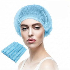 100P Blue Non-Woven Hairnets Bouffant Caps Head Covers Hair Net Cap 21"
