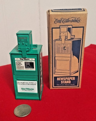 Minneapolis Star Tribune Metal Newspaper Stand Piggy Coin Bank Twin Cities 2808F