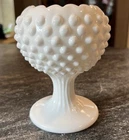 Vintage Fenton Hobnail White Milk Glass Scallopped Pedestal Bowl/ Vase