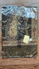 Loss Rolee 100 Pashmina Shawl Dark Green Beige Paisley Floral Woven Fringe Wrap