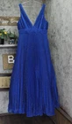 Ieena by Mac Duggal Shimmering Lurex Pleated Maxi Dress Gown Royal Navy Blue 14