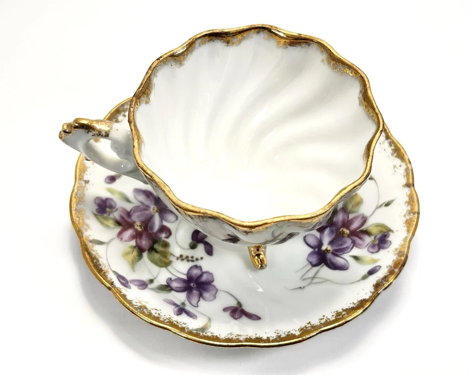 Vintage Enesco Fine China Tea Cup And Saucer With Violets On Bright White - Image 3 of 4