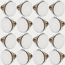 16 Pcs 4 Inch Party Wedding Tambourines Drum Wooden Natural with 16 Sticks