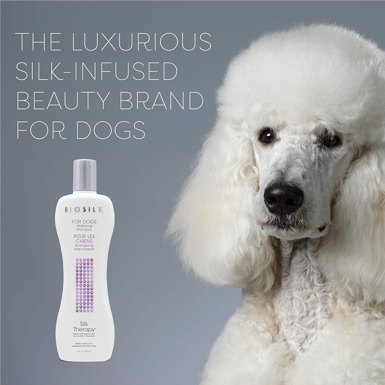Silk Therapy Whitening Dog Shampoo for Dogs - Pet Safe Grooming and Brig