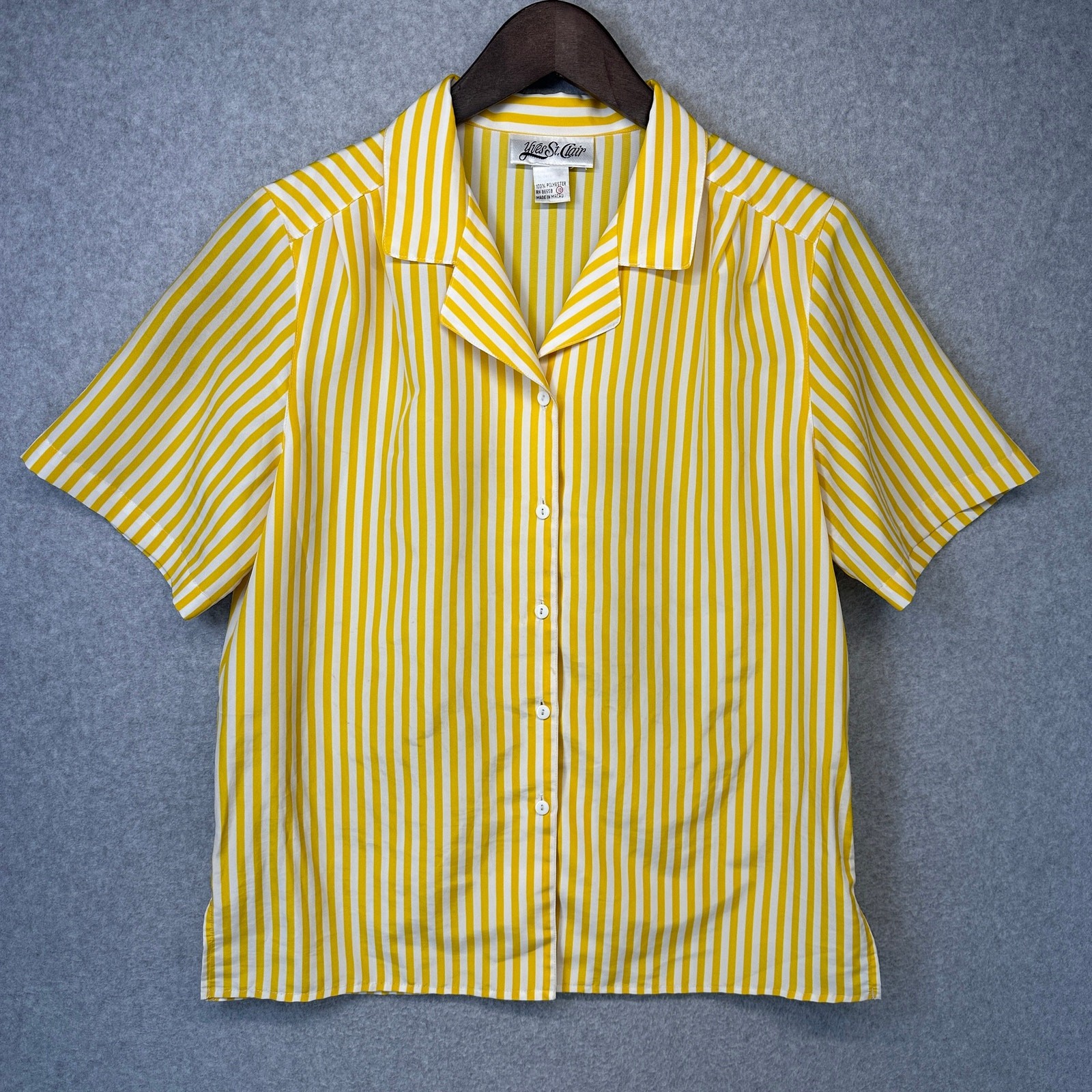 SAINT LAURENT VTG Yves St. Clair Shirt Womens Size 10 Yellow White Striped Button Up Lapel