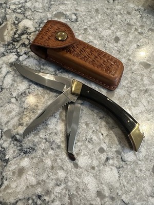 Browning Japan 3318F3 Pocket Knife 3 Blade With Sheath Clean