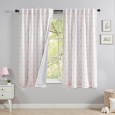 Pink Pom Pom Blackout Curtains for Girls Bedroom 54 Inch Long 100 Blackout C...