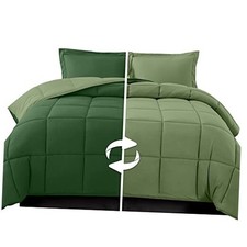 3-Piece Reversible Comforter Set, All Season California King Hunter Green/Sage