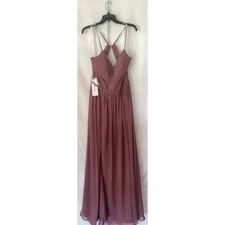 AZAZIE CORA A-Line Pleated Chiffon Dress Amethyst (#94) Sz 14 Slit/ Pockets