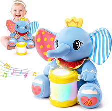 Baby Elephant Musical Toys, Infant Early Learning Toy with Lights Music Drum, Tu