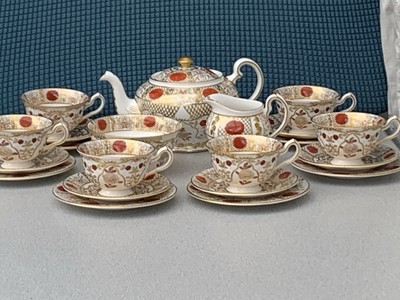 22 Teile Abbeydale Imperial Gold & weiße Platten orange Chrysantheme Teeservice
