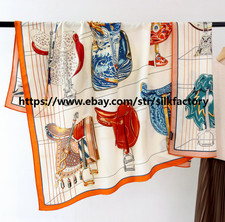 70 Cashmere 30 Silk Scarf Double Face Shawl Wrap 53'' Orange saddle Print new