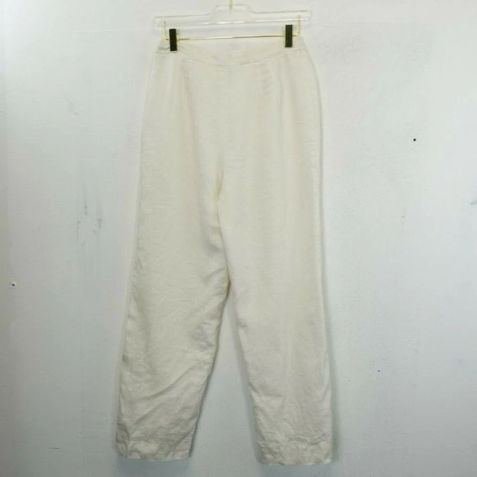 Off White Linen Pants Womens Small 4 Tie Waist JILLIAN JONES Summer Vacay 28x26 - Image 2 of 4