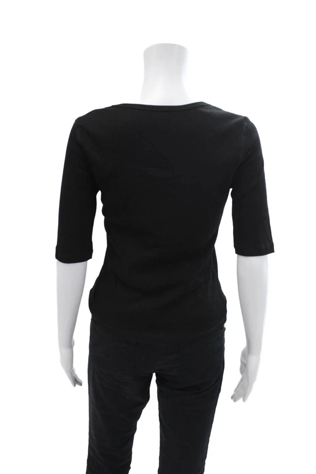 Top básico negro manga corta cuello redondo algodón Lesley Evers para mujer talla M Foto 3 de 4