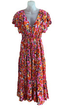 Zoe Moss Maxi Dress Womens Size 22 Pink/Orange Floral Boho Cottagecore Rayon