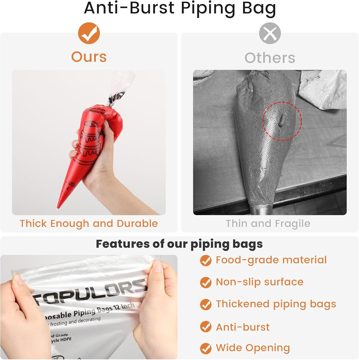 100PCS Disposable Piping Bags 12 Inch Pastry Icing Bags with Twist Ties