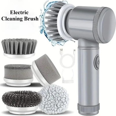 5 Heads Electric Spin Scrubber Cordless Bath Tub Power Scrubber with Handle US