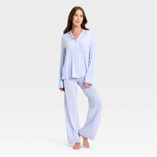 Women's Cloud Knit Long Sleeve Notch Collar Top and Pants Pajama Set