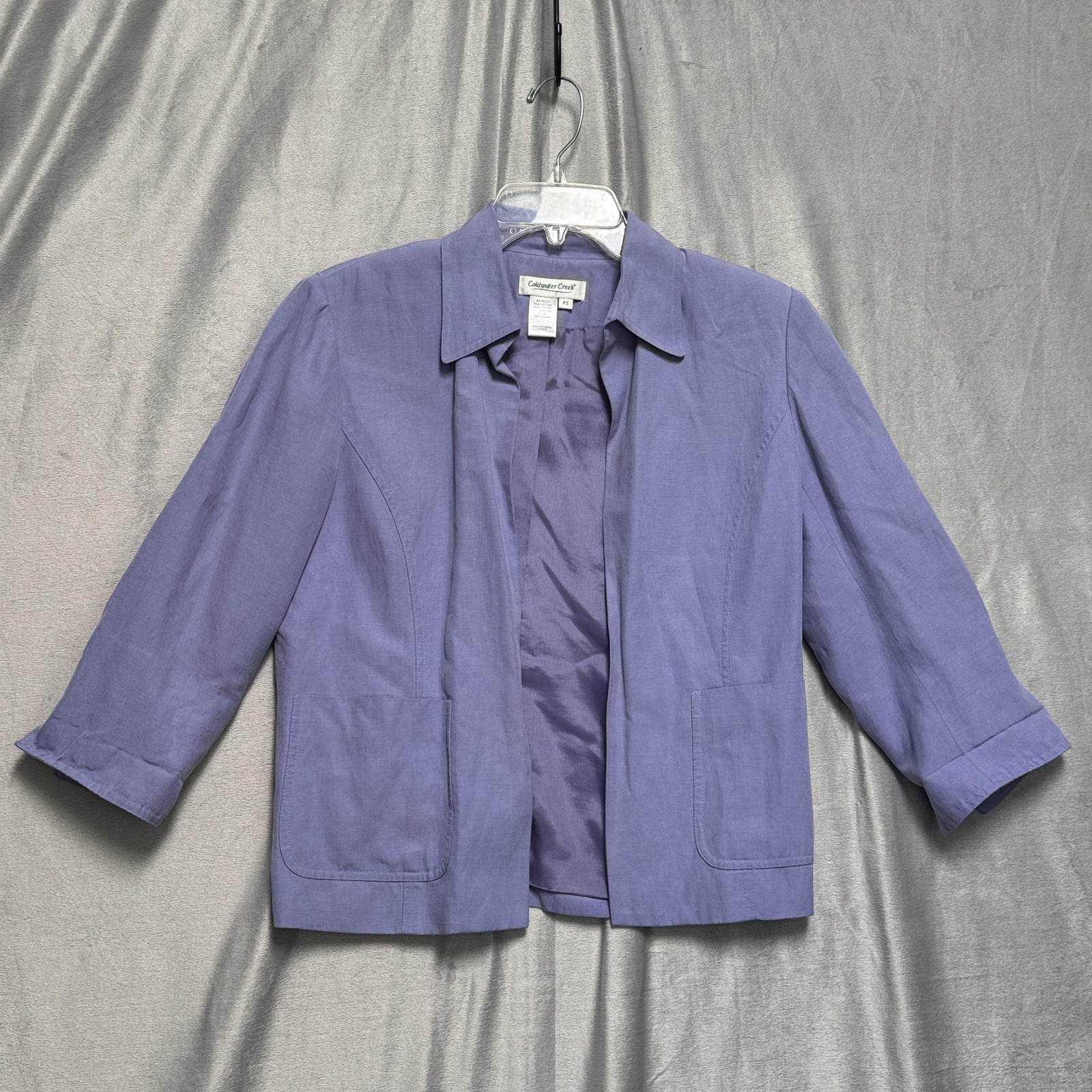 Coldwater Creek Jacket Womens Petite Small Lavender Silk Linen Open Front Blazer