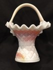 Vintage Kanawha Pink & White  Slag Glass 8” Basket/Vase — photo 4