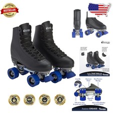 Quad Skates Women Men Black Leather Adjustable Fit Indoor Outdoor