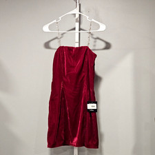 NWT Lulus XS Red Velour Mini Dress Rhinestone Straps Back Vent Back Zip