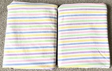 Vintage Single Flat Sheets x2 Candy Stripe Cotton Pastel Blue Pink Yellow Green