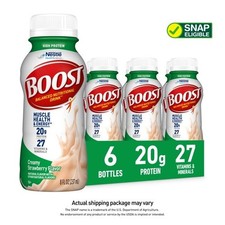 BOOST 20g High Protein Nutritional Drink Shakes, Creamy Strawberry, 8 fl oz, 6 P