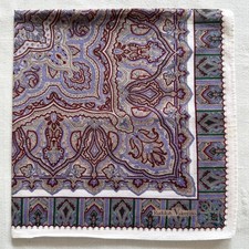 Vintage Handkerchief Cotton Purple Red Paisley Damask Pattern Pocket Square 17"