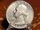 1953-D Silver Washington Quarter - AU condition.