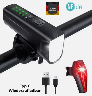 FAHRRO Fahrradlicht Set StVZO LED Fahrrad Beleuchtung Akku Scheinwerfer Rücklicht