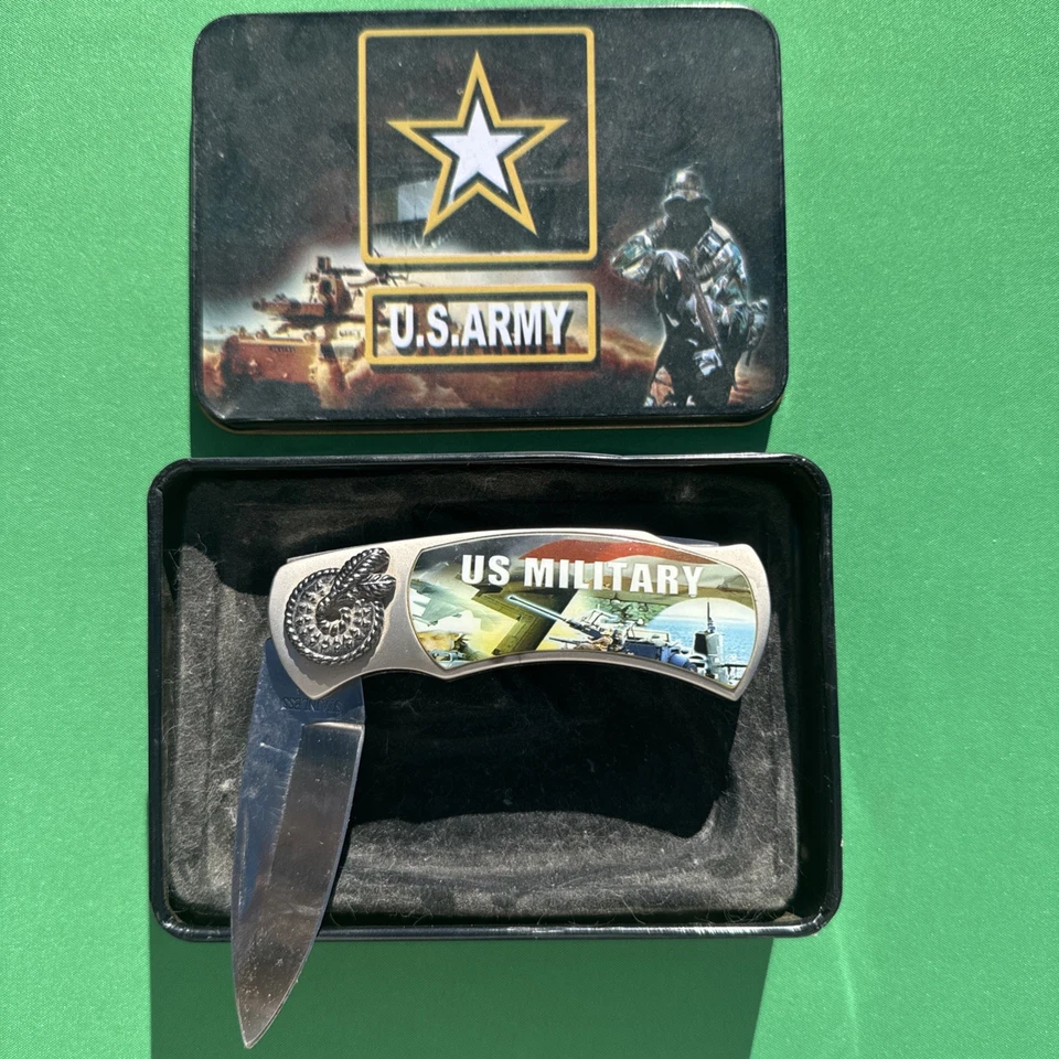 Cuchillo de colección militar del ejército de Estados Unidos con caja de hojalata Foto 2 de 4