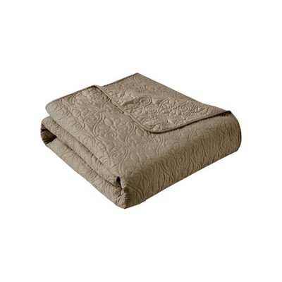 Madison Park Throw Blanket - Reversible Damask Quilting 60''x70'', Khaki