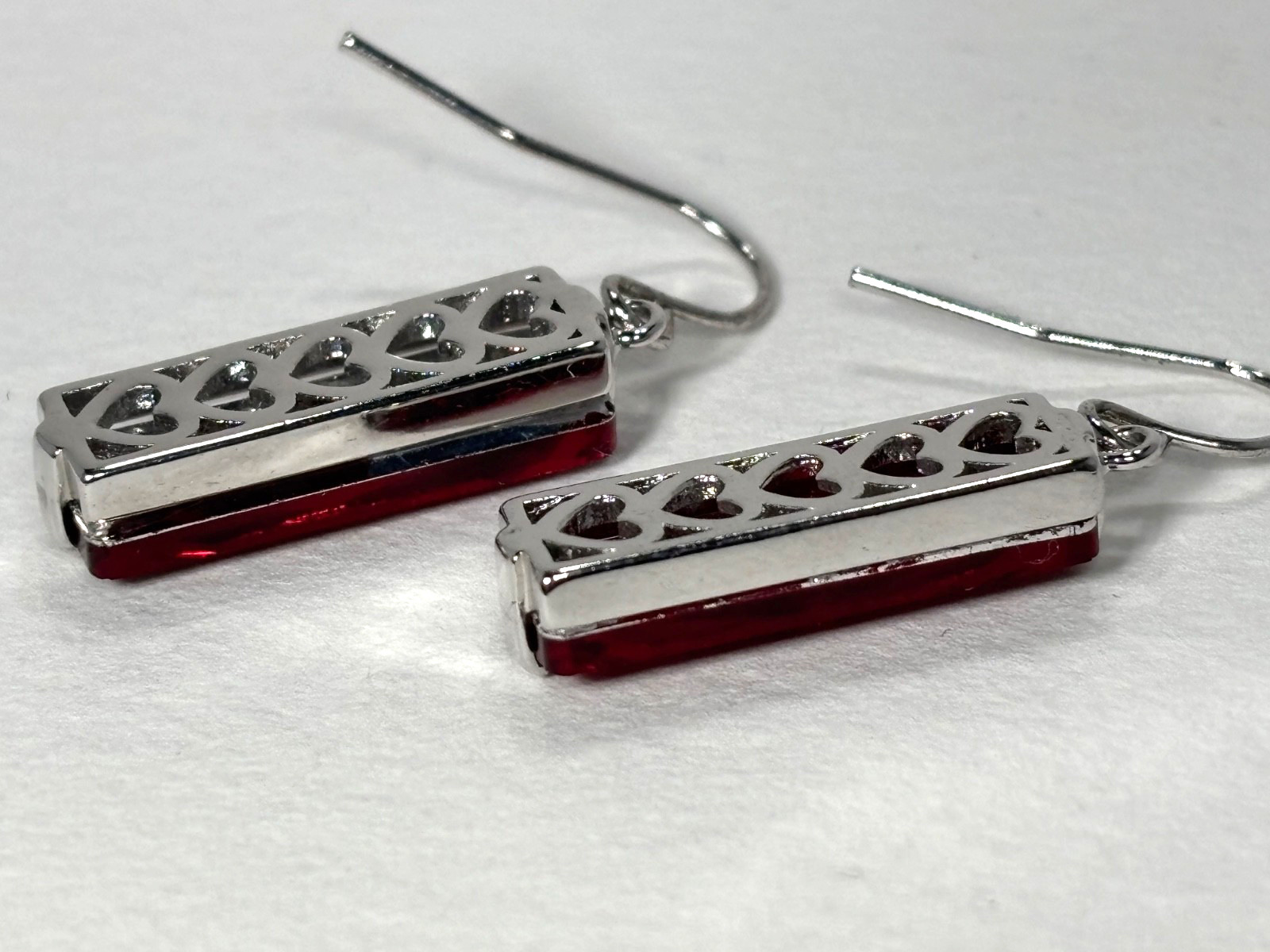 Faceted Red Crystal long rectangle dangle earring… - image 15