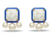 LELE SADOUGHI Paddle Button Blue Cobalt Square Pearl Stud Earrings NWT