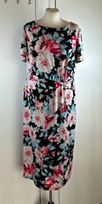 David Emanuel Multi coloured Floral Dress Size 18 Lined Short Sleeve
