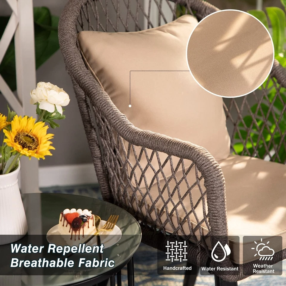 Sillas de patio de 3 piezas Sillas de exterior Silla de patio Silla de jardín con mesa redonda Foto 2 de 4