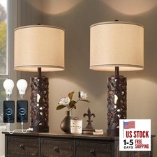 Set of 2 Table Lamps with Night Light, 28" Farmhouse Table Lamp with Brown-1