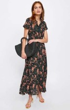 ZARA Long Shirt Dress Flowing Floral Printed Button Down Maxi S Summer Midi