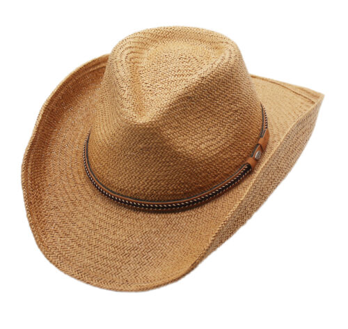 Raffia Straw Shapeable Cowboy Western Sun Hat, Silver Canyon, Natural