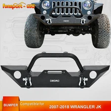 for 2007-2018 Jeep Wrangler JK Unlimited Front Bumper w/ Fog Light Hole & D-Ring