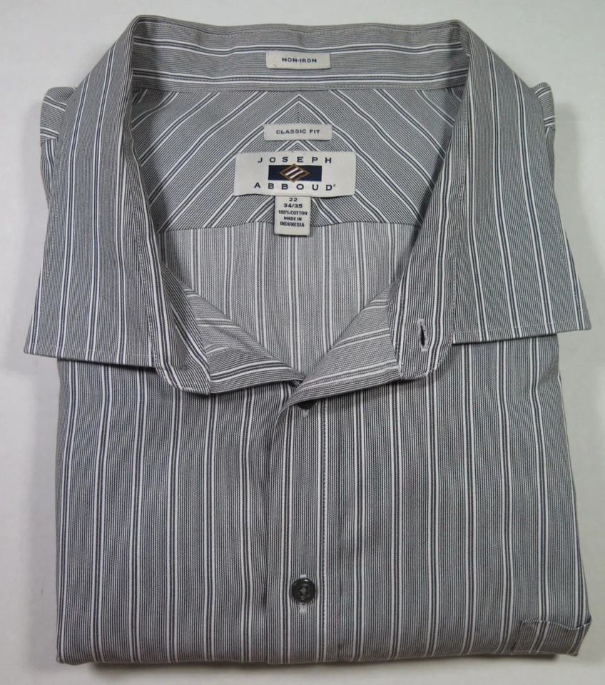 Joseph Abboud Pure Cotton Non-Iron Gray Striped Dress Shirt 22x34/35 5XL Big Man - Image 3 of 4