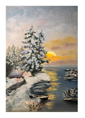 Winter Vollmond Nacht Original Ölgemälde Teig Kunst 8 x 10 Zoll