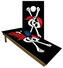 CORNHOLE BEANBAG TOSS GAME w Bags Game Board Pirate Ship Sea Red Black Set